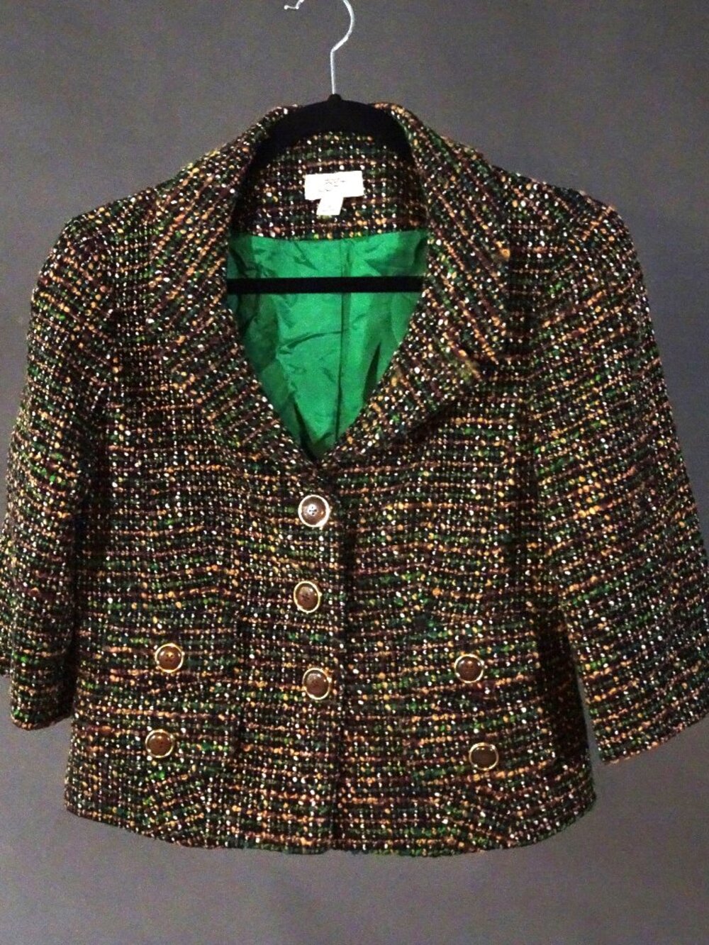 LOFT Green and Brown Tweed Blazer
